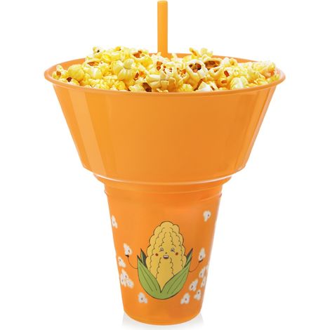 ORANGE BECHER MIT SCHALE FÜR POPCORN UND GETRÄNK, FILMSET KINO 500 ML