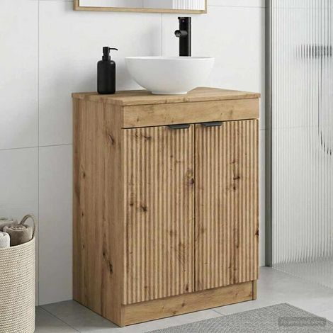 Meuble De Salle De Bain Avec Évier Chêne Artisanal, Bois Reconstitué, Portes 90° (1/4)