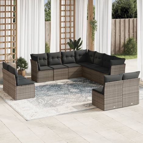 vidaXL Set Divani da Giardino 11 pz con Cuscini in Polyrattan Grigio (1/3)