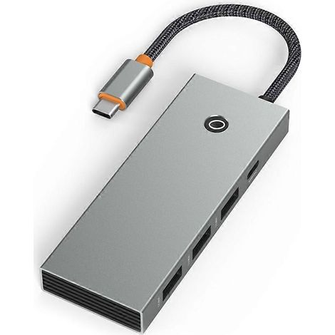 Hub USB-C 6-en-1 avec HDMI 4K, USB 3.0, charge PD 100W, connecteur Ethernet RJ45 - HC605A pour ordinateur portable (1/4)