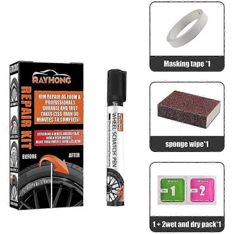 Kit de retouche peinture pour jantes de voiture avec stylo réparateur de rayures, noir (1/5)