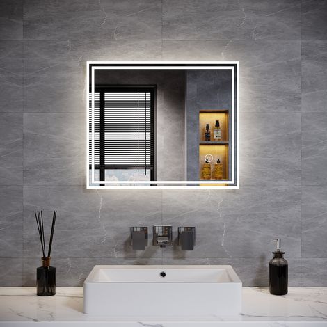 ELEGANT 600 x 500mm Designer Illuminated LED Bathroom Mirror with Sensor Touch Switch and Anti-Fog Function (1PCE) (1/5)