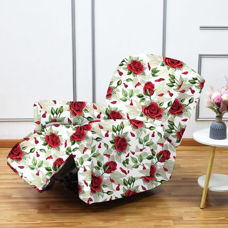 Funda de una pieza para sillón reclinable, con estampado de flores y hojas en 3D en color rojo, antideslizante y a prueba de polvo. (1/5)