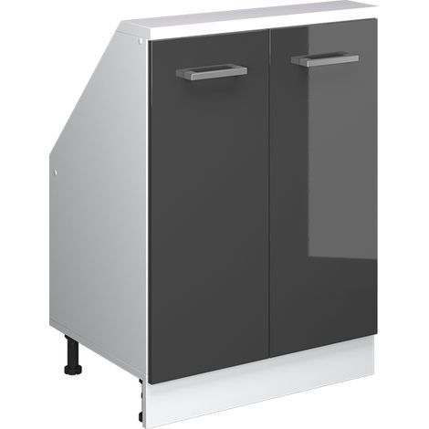 Dachschrägenschrank Rion, Anthrazit Hochglanz/Weiß, mit 2 Türen, Vicco