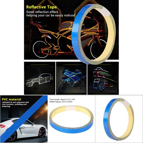 Ruban réfléchissant 1cm x 5m pour voiture moto véhicule - Autocollant de sécurité bleu (1/5)