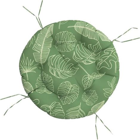Coussin rond à motif de feuilles, 60 cm de diamètre et 11 cm de hauteur, en tissu Oxford. (1/5)