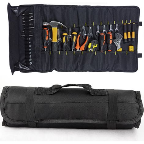 Sacoche à outils enroulable, sac organisateur d'outils multifonctionnel, sac de rangement pour outils enroulables, petite pochette à outils, sac de rangement robuste pour outils enroulables (noir) (1/4)