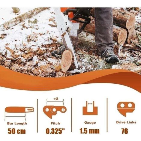 Set di 3 catene per motosega da 50 cm (0,325"), spessore 1,5 mm, con 76 maglie motrici - Compatibili con Timberpro 62CC, Hyundai e altre. (1/3)