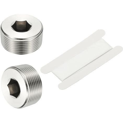 1/8" NPT Male Raccord De Tube À Hexagone Interne, 4 Pcs 304 Acier Inoxydable Kit Assortiment Bouchon Tête Filetée Frapper Adaptateur Avec Ruban, Argent - 1-1/4" (1/5)