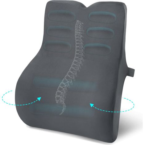 Coussin Lombaire Ergonomique en Mousse à Mémoire, Coussin Dos pour Bureau, Voiture, Fauteuil, Améliore la Posture et Soulage Les Douleurs Dorsales, Housse Lavable, Gris (1/5)