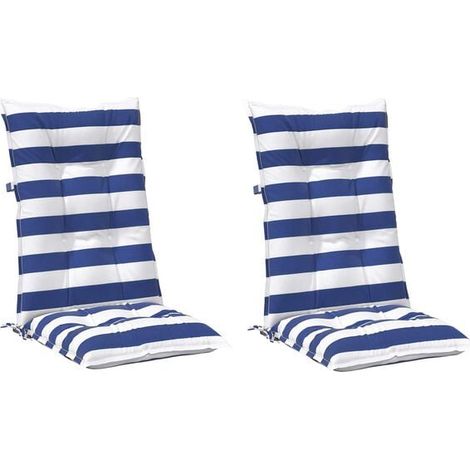 Coussins d'extérieur, lot de 2, rayures bleues et blanches, 120 x 50 x 7 cm, tissu. (1/5)