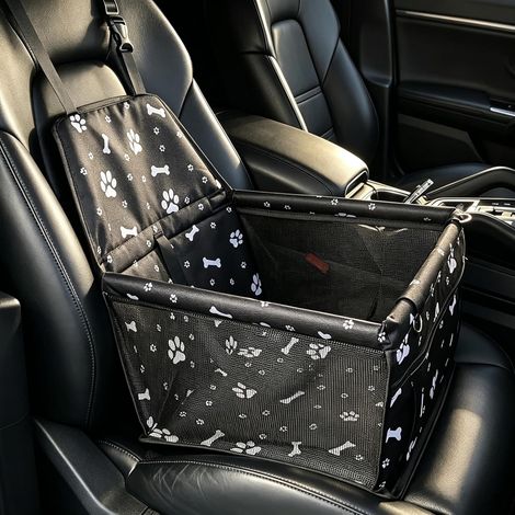 Siège de voiture pour animal domestique avec harnais de ceinture de sécurité, imperméable, retenue pour chiot et chat, imprimé os noir, 40 x 40 cm (1/5)