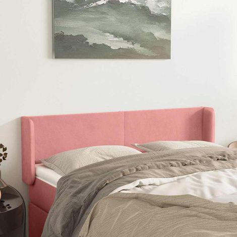 Tête de lit avec oreilles en velours rose, hauteur réglable, 147 x 16 x 78/88 cm, 10.2kg - PANGIVO (1/5)