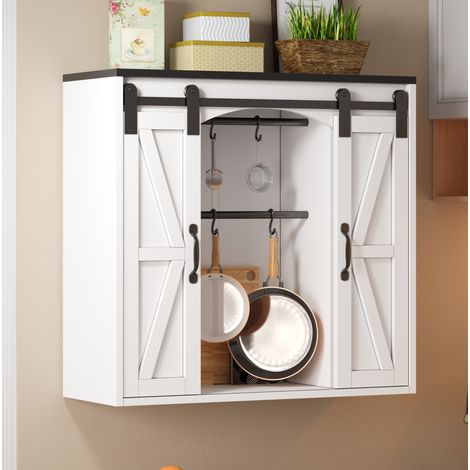 Pensile da cucina 80x31x76 cm, con 2 ante scorrevoli e ripiani regolabili, design salvaspazio, MDF bianco (1/5)
