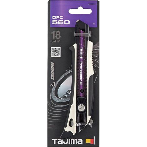 Tajima TAJ-DFC560W Coltello da taglio DORA FIN con lama RAZAR BLACK, con cursore e aletta, 18 mm, DFC560W, Non preoccupato