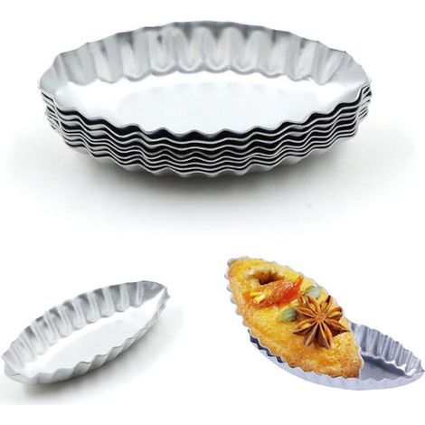 Allecto Plus Eierkuchenform 8-teiliges wiederverwendbares bootsförmiges Backblech aus Metall Mini-Antihaft-Muffinform für Cupcakes Pudding Kuchen (1/5)