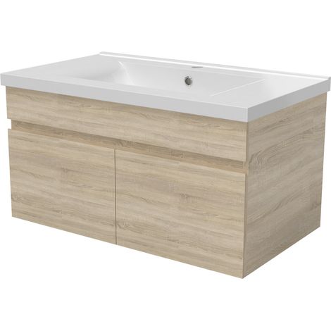 Aica Ensemble de meuble Salle de Bain de rangement + 2 portes ouvrantes, sans vasque, 79 x 45 x 40 cm, Chêne (1/5)