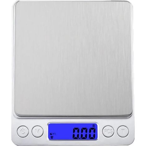 Balanza digital - Balanza de cocina de precisión - Pesaje exacto - Superficie de acero inoxidable - Precisión de 0,01 g - Plata metalizada (1/5)