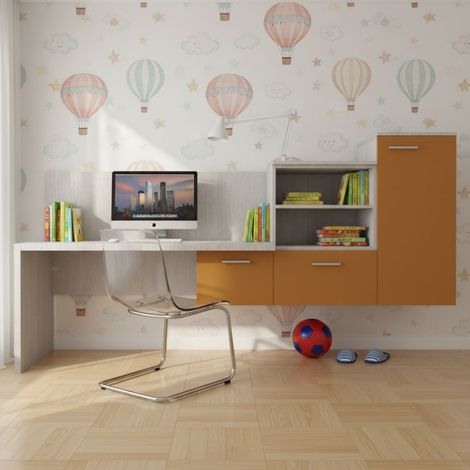 Angolo studio con scrivania parzialmente sospesa e libreria - Design moderno e personalizzabile - Rovere rock