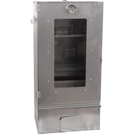 Fumoir 3 niveaux avec porte vitrée – Dimensions 39x27.5x80 cm – Thermomètre 120°C – Clapet de tirage pour régulation température – Ukal