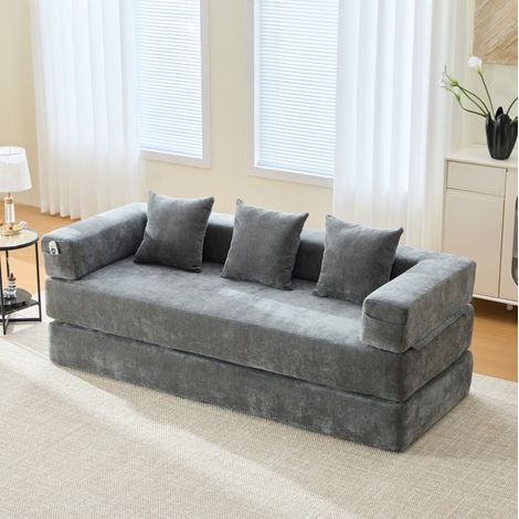 sofá cama modular de chenilla gris oscuro OKMYHOME (1/5)