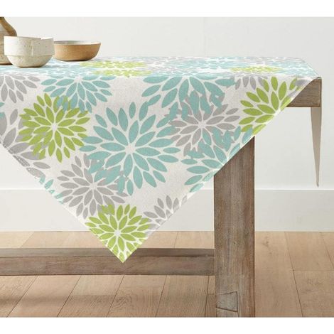 Nappe 120x120 cm motif floral vert/bleu/gris carré polyester