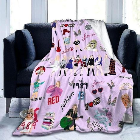Couverture Taylor Swift, produit dérivé de la chanteuse, en flanelle ultra douce, légère et chaude. (1/4)
