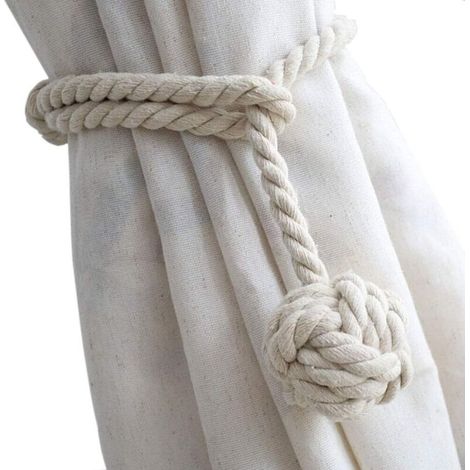 Set mit 4 Vorhanghaltern – Stabile Vorhanghalter aus Seil, dekorativ und rustikal, handgefertigt (beige) (1/4)
