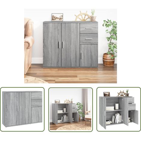 The Living Store Buffet Sonoma gris 91x29,5x75 cm Bois d'ingénierie - Buffet - Meuble De Rangement - Armoire - Commode - Salon (1/5)