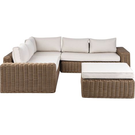 Set da giardino in vimini PE Rattan grigio con cuscini 6 posti marrone Palermo