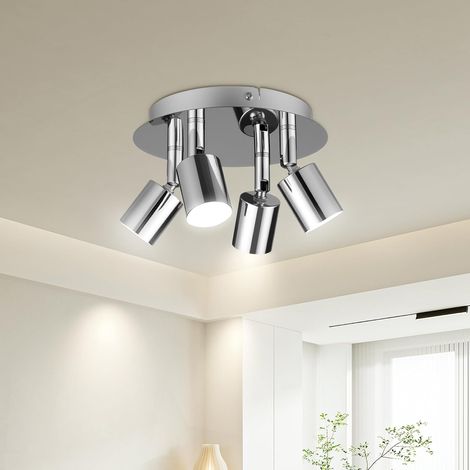 Spot de Plafond GU10, Rond Plafonnier LED, Spots et Rails de Spots, Suspension Luminaire Spot Led, pour Interieur Cuisine Chambre Salon, Livré Sans Ampoules (Quatre Têtes Rondes) (1/5)