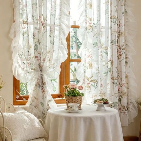 Rideaux Occultants – Lot de 2 – Motif Fleurs de Camélia – Pour Balcon, Chambre – Design à Enfiler (Tige)-132241cm (1/5)