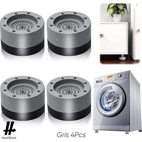Patins Anti Vibration - HautStore - 4 Pièces - Caoutchouc - Pour Machine à Laver et Sèche-Linge - Gris 3.5cm (1/4)