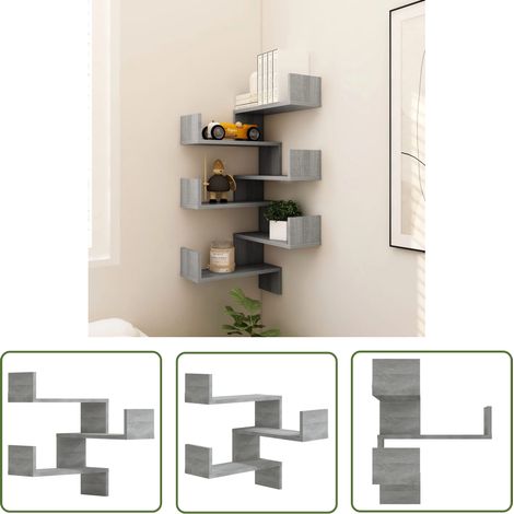The Living Store Étagères d'angle murales 2 pcs Sonoma gris 40x40x50 cm Bois - Etagere Murale - Étagère D'angle - Étagère Bois - Décoration Murale - Rangement Mural (1/5)