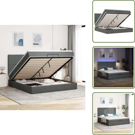 The Living Store Ottoman-Bett mit Matratzen & LEDs Dunkelgrau 200x200 cm Stoff - Matratze (1/5)