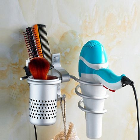 Support mural pour sèche-cheveux de salle de bain, rangement polyvalent avec support (MattE c7) (1/5)