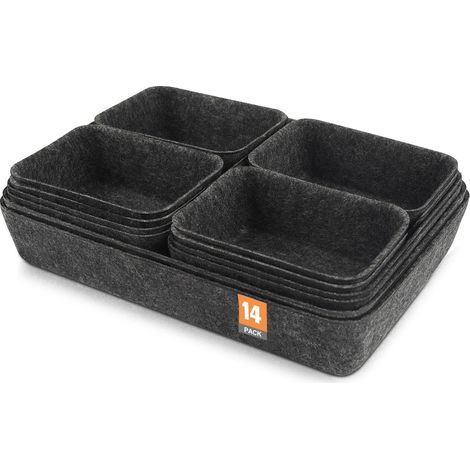 Lot de 14 organiseurs de tiroirs en feutre empilables - Système de rangement en feutre - Boîte de rangement pour accessoires de bureau, coiffeuse, chambre à coucher (gris foncé) (1/5)