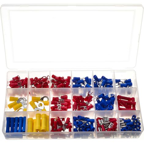 Set mit 300 verschiedenen isolierten Elektrokabelschuhen, Crimpverbindern, Flachkabelschuhen, tragbare Größe. (1/5)