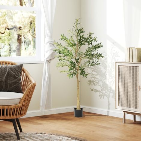 Künstlicher Olivenbaum 150 cm, 720 Blätter, stabiler Topf, grün HAVRYA (1/4)