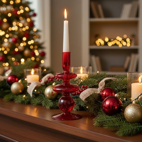 Portacandela in vetro rosso per decorazioni natalizie -Modello 2 (1/5)