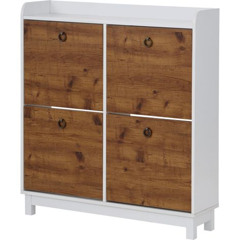 Meuble à chaussures 4 abattants en MDF blanc et chêne pacifique