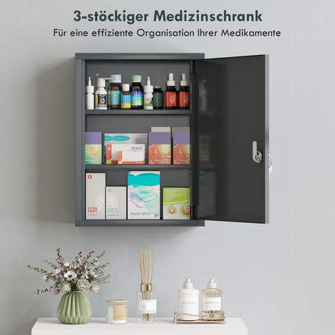 Armoire à pharmacie murale avec serrure, étagère en acier 3 niveaux, 40 x 15 x 53,5 cm, gris anthracite (1/5)