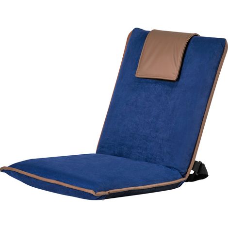 Mophorn Fauteuil de sol pliable avec dossier ajustable sur 6 niveaux, suédine avec une structure métallique et mousse recyclée, idéal pour la lecture, équipé d'une sangle de transport, bleu foncé (1/2)