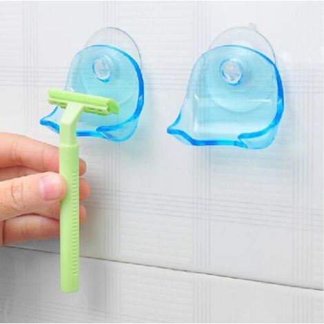 Lot de 2 supports à ventouse pour rasoirs, en plastique, ventouse ultra-résistante, support pour rasoir, crochet à ventouse, bol pour rasoirs, rangement pour rasoirs. (1/5)