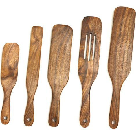 Ustensiles De Cuisine En Bois - Lot De 5 Cuillères À Soupe Et Mélangeurs Résistants À La Chaleur - Pour Cuisinières Et Casseroles - 5 Pièces (1/5)