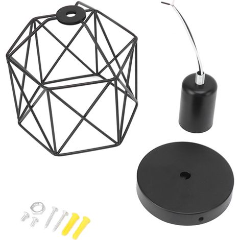 Suspension plafonnier rétro E27 E26 noir 85-265V, abat-jour cage métal pour ventilateur, idéal buanderie salon couloir (1/5)