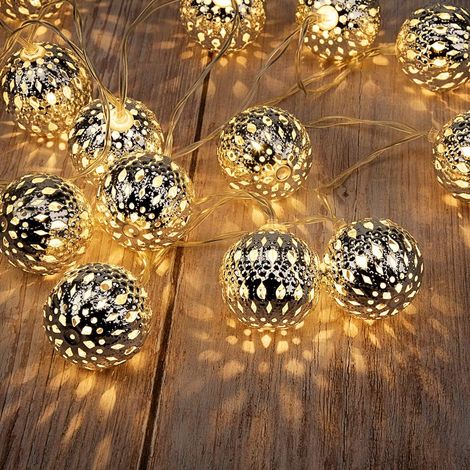Guirlande Lumineuse À Boules Métalliques - 20 Led Blanc Chaud - 2,5 M - Fonctionne Sur Piles - Pour Décoration Fêtes Mariage Noël (1/5)