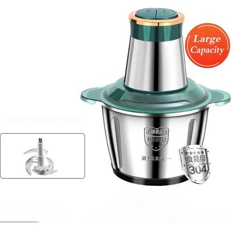 Hachoir a viande electrique en acier inoxydable 250W 2L hachoir a legumes haut / bas 2 vitesses double lames Convient pour viande, fruits, Cacahuetes, noix (1/5)