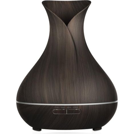 Diffuseur d'Huiles Essentielles 400ml, Arôme Diffuseur Ultrasonique LED Couleurs Changeantes Humidificateur Compatible pour Salle de bébé Chambre Spa Yoga Maison Bureau - Bois Foncé (1/5)
