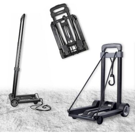 Chariot pliable aluminium 35 kg – Poignée télescopique ajustable – Roues 2 – Dimensions compactes – Sangle de sécurité incluse (1/5)